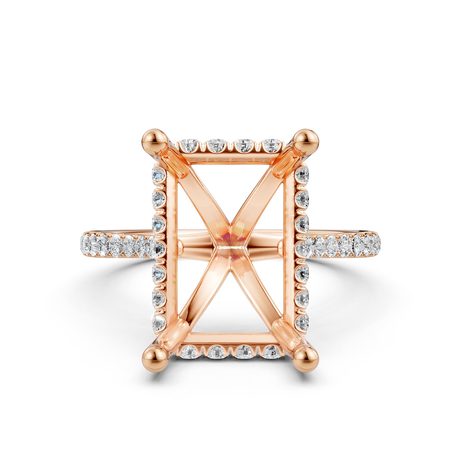 Cathedral Style Halo French U Pave Set Semi Mount Lab Grown Diamond Engagement Ring 0.55Ct.